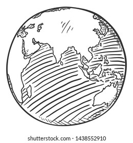 Vector Black Sketch Globe Earth Illustration on Isolated Background