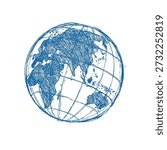 Vector Black Sketch Globe Illustration Isolation on White Background. Hand Drawn Sketch Planet Earth. Vector illustration.