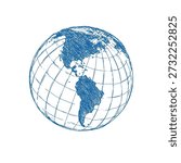 Vector Black Sketch Globe Illustration Isolation on White Background. Hand Drawn Sketch Planet Earth. Vector illustration.