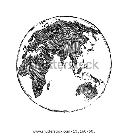 Vector Black Sketch Globe Illustration Isolation on White Background. Hand Drawn Sketch Planet Earth. Vector illustration.