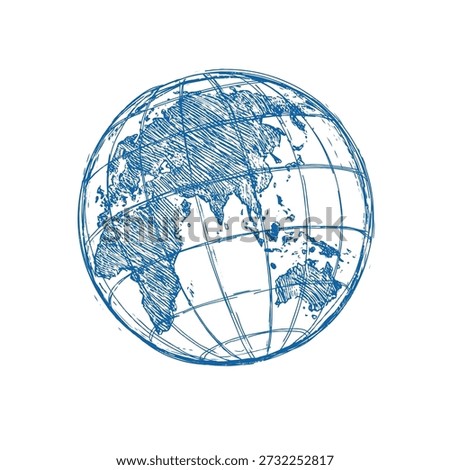 Vector Black Sketch Globe Illustration Isolation on White Background. Hand Drawn Sketch Planet Earth. Vector illustration.