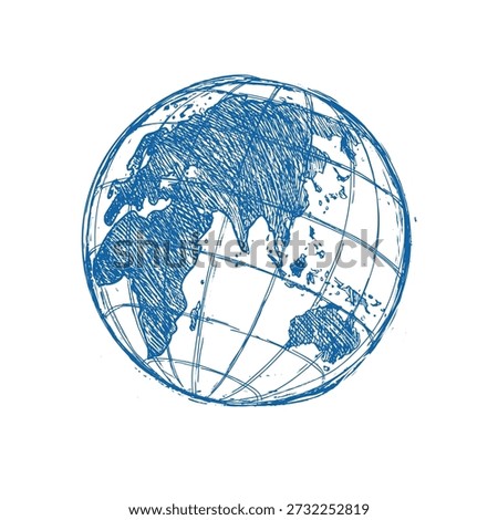 Vector Black Sketch Globe Illustration Isolation on White Background. Hand Drawn Sketch Planet Earth. Vector illustration.