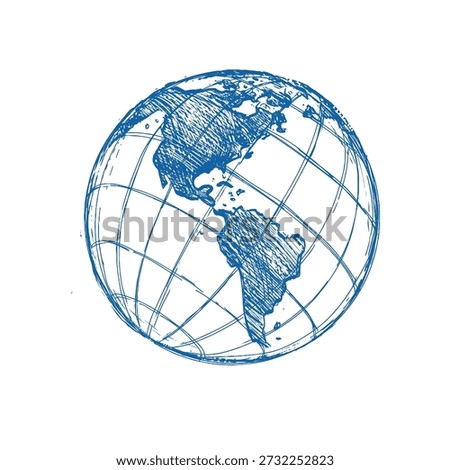 Vector Black Sketch Globe Illustration Isolation on White Background. Hand Drawn Sketch Planet Earth. Vector illustration.