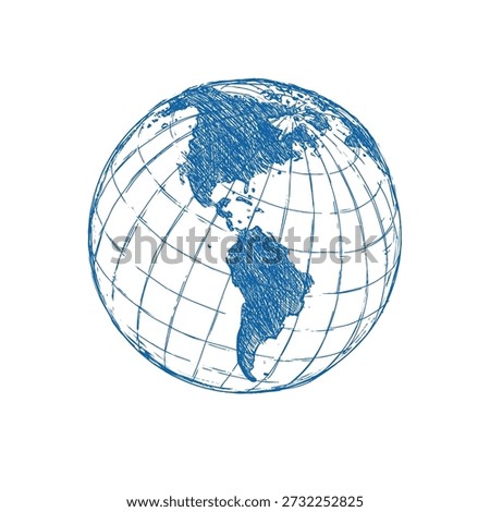 Vector Black Sketch Globe Illustration Isolation on White Background. Hand Drawn Sketch Planet Earth. Vector illustration.