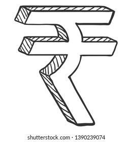 Vector Black Sketch Indian Currency Symbol. Indian Rupee Sign.