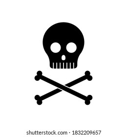 Vector black skull with bones. Isolated shape of humans bones for Halloween decoration and Dia de los muertos. Cartoon silhouette for holidays design