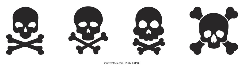 Vector Black Skull Icon Set Isolated. Skulls Collection with Outline in Front View. Hand Drawn Skull Head Design Template