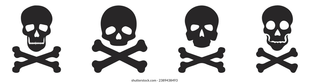 Vector Black Skull Icon Set Isolated. Skulls Collection with Outline in Front View. Hand Drawn Skull Head Design Template
