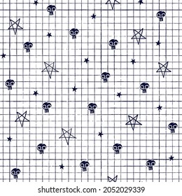 Vector black skull pentagrams white repeat pattern