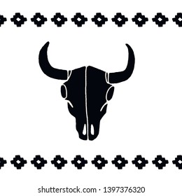 Vector black skulls buffalo, bull or cow on a white background. Hand-drawn graphics. Wild west sign symbol. Vintage emblem cow skull with horns.