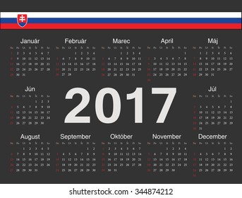 Vector black Slovak circle calendar 2017. Week starts from Sunday.