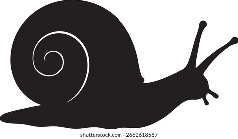 Vector Black Snail Graphic in Profile with Bold Spiral Shell and Clean Minimalist Style

