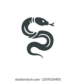 Vector black snake icon. Snake symbol of 2025. Black simple snake logo. Snake silhouette. Vector illustration.