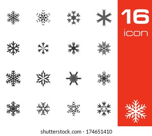 Vector black snowflake icons set on white background