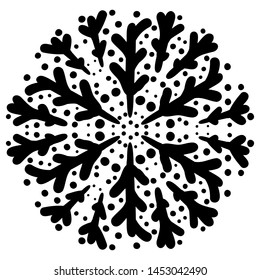 Vector black snowflake on white background. Hand drawing style. Abstract element for background, texture on winter themes.