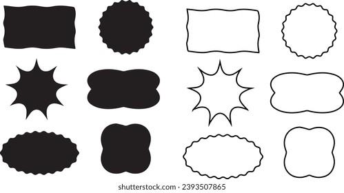 Vector black solid geometric flat shapes blank templates for price tags message or matter set one