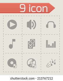 Vector black sound icons set on grey background