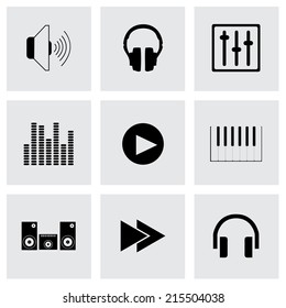 Vector black sound icons set on grey background