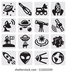 vector black space icons set on gray