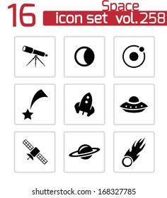 Vector black space icons set on white background