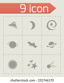 Vector black space icons set on grey background