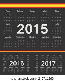 Vector black spanish circle calendars 2015, 2016, 2017. Week starts from Monday.