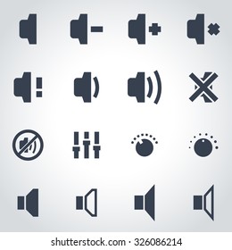 Vector black speaker icon set. 