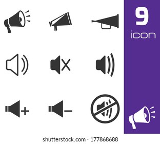 Vector black speaker icons set on white background