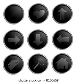 vector black spherical buttons in black style