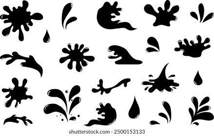 Vector black splashes, drops on a white background