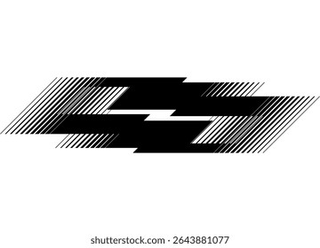 Vector black spot on white background. Striped pattern of thin lines on car body  boat, sportswear, toy. Modern vector background. Design element