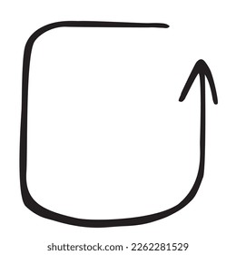 Vector black square arrow doodle style isolated on white background