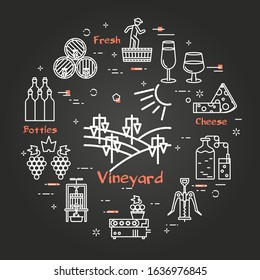 Vector black square banner of winemaking concept - vineyard plant