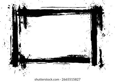 Vector black square grunge frame on a transparent background.	