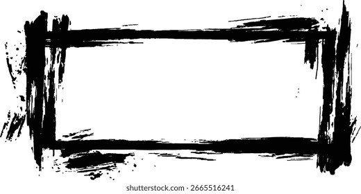 Vetor preto quadrado grunge quadro em um fundo transparente. Um quadro retangular é desenhado com traçados de pincel em plano de fundo branco.