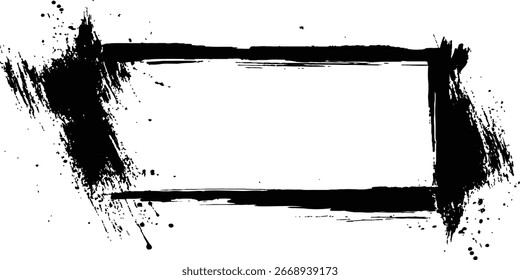Vector black square grunge frame on a transparent background.	