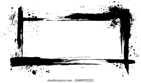 Vetor preto quadrado grunge quadro em um fundo transparente. Um quadro retangular é desenhado com traçados de pincel em plano de fundo branco.	