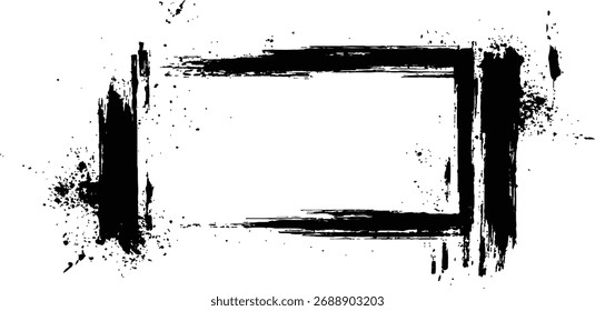 Vetor preto quadrado grunge quadro em um fundo transparente. Um quadro retangular é desenhado com traçados de pincel em plano de fundo branco.	