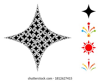 Vector black star collage is made of scattered self black star pictograms. Recursion collage of black star. Some other icons are present in this vector.
