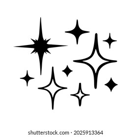 Vector black star icons twinkling bright clean stars sparkles shining silhouette,isolate stencil.Magic.Tattoo.Plotter laser cutting.Icon.Sparkle winkling twinkle logo sign. Night. Cricut. Cut file.