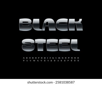 Vector Black Steel Font for Sport, Fashion, Logo Design. Industrial Digital Alphabet Letters and Numbers set.