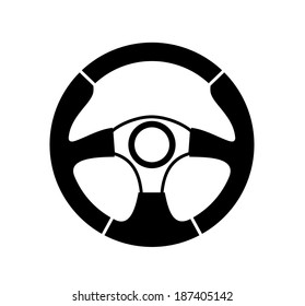 vector black steering wheel on white background