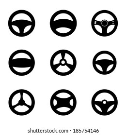 Vector black Steering wheels icons set on white background