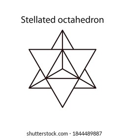 Vector black Stellated Octahedron, also called Stella octangula, and Polyhedra Hexagon, geometric polyhedral compounds on a white background with a gradient for game, icon, packaging design or logo.