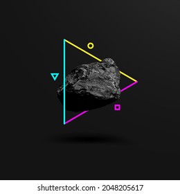Podio de piedra negra vectorial para el diseño de presentación de productos, concepto cosmético podio e ideas de moda