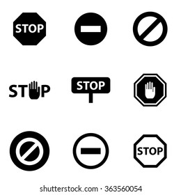 Vector Black Stop Icon Set.