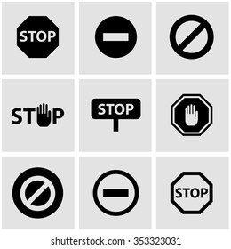 Vector Black Stop Sign Icon Set.