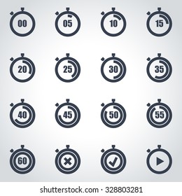 Vector black stopwatch icon set.