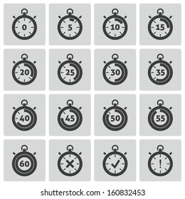 Vector black stopwatch icons set