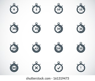 Vector black stopwatch icons set